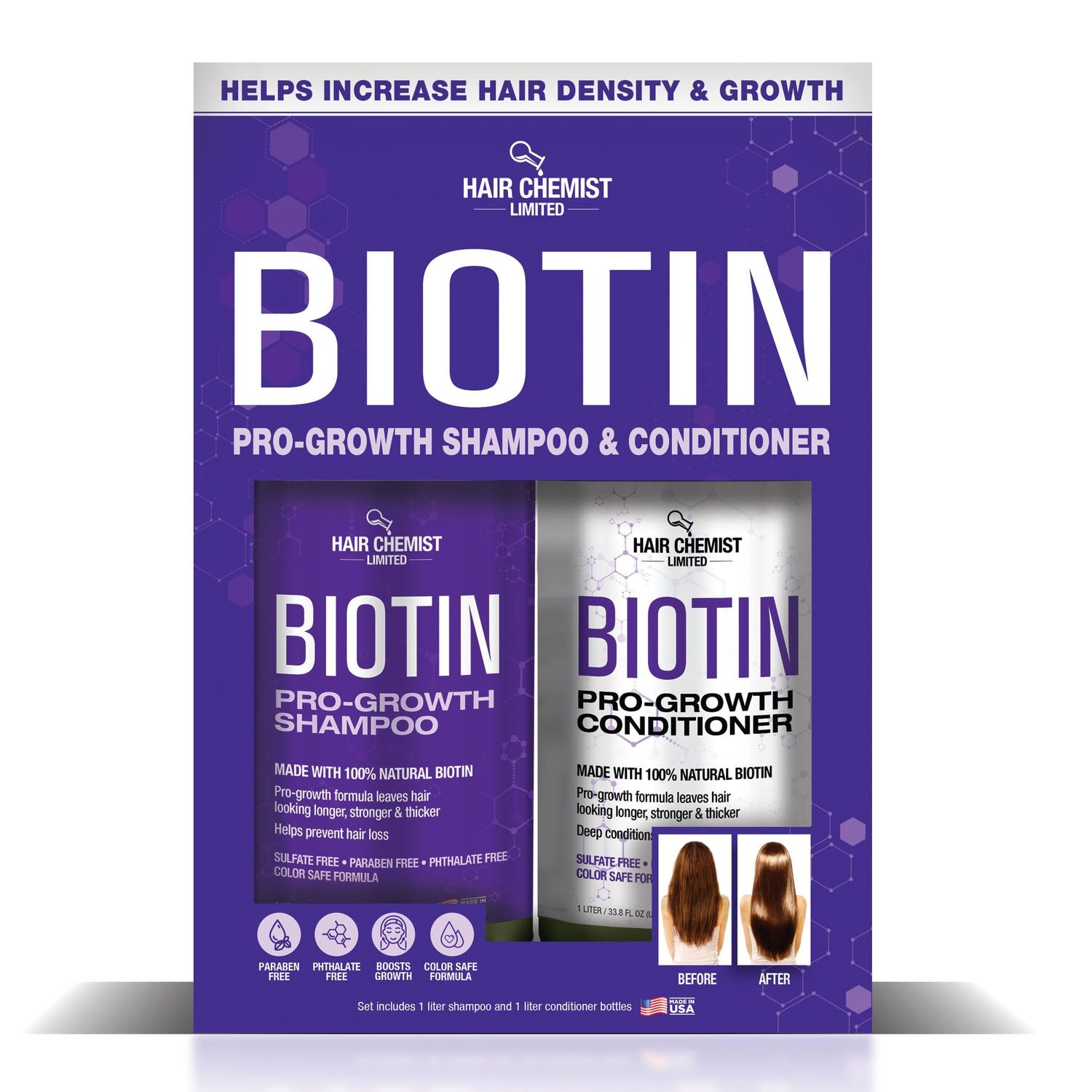 Hair Chemist Biotin Pro-Growth Shampoo Conditioner Gift Box- Includes 33.8oz Shampoo 33.8oz Conditioner
