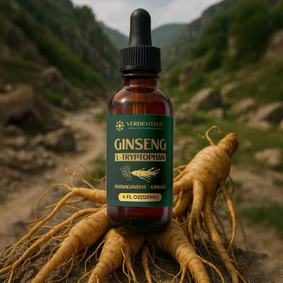 VERDEVITALIS Herbal Liquid Extract - Ginseng, L-Tryptophan, Ashwagandha, Ginkgo Biloba, Red Korean Panax - Cognitive Support, Energy Sleep Aid, Improves Memory- 4 fl oz