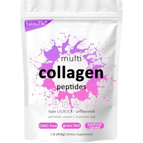 Multi Collagen Peptides Powder 16oz (1 Pack) - Hydrolyzed Collagen Types I, II, III, V, X for Skin, Hair, Nails Joint Support - Unflavored, Gluten-Free, Easy to Mix - Non-GMO, Paleo Friendly
