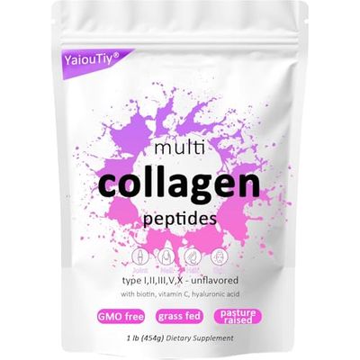 Multi Collagen Peptides Powder 16oz (1 Pack) - Hydrolyzed Collagen Types I, II, III, V, X for Skin, Hair, Nails Joint Support - Unflavored, Gluten-Free, Easy to Mix - Non-GMO, Paleo Friendly