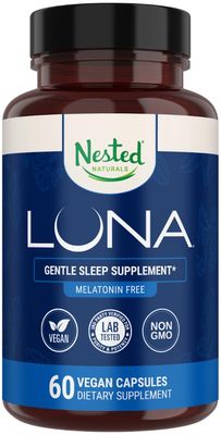 Nested Naturals Luna Sleep Supplement, Melatonin Free, Non-Habit Forming Herbal Sleep Supplement, Adult Bedtime Support, Help Sleeping wChamomile, Valerian, L-Theanine, 60 Vegan Capsules