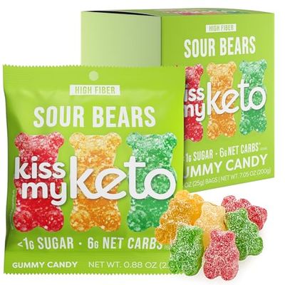 Kiss My Keto Gummies Candy - Low Carb Candy Sour Bears, Keto Snack Pack - Healthy Candy Gummys - Vegan Candy, Keto Gummy Candy - Keto Candy Gummies (8-pack)