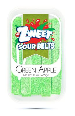 Zweet Sour Green Apple Candy Belts 10 Ounce - Sour Kosher Candy, Halal Candy Belts - Resealable Pack of Sour Licorice Belts
