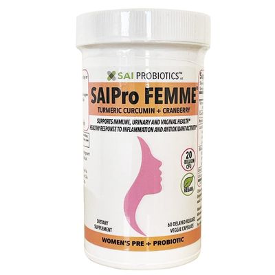 SAIPro Femme Pre and Probiotics for Women, Lactobacillus Acidophilus, 20 Billion CFU, Turmeric Curcumin Cranberry Extract for Digestive, Immune Feminine Support, Vegan, Soy Free, 30 Days Supply