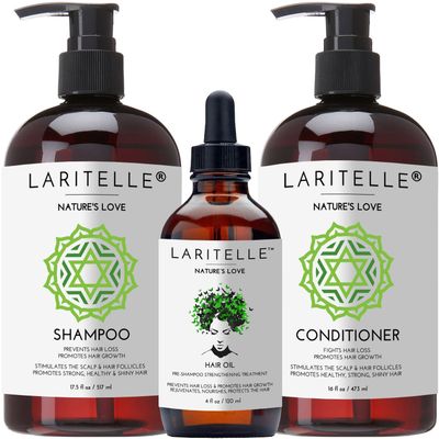 Laritelle Organic Hair Growth Set Shampoo 17 oz Conditioner 16 oz Hair Loss Treatment 4 oz Organic Quinoa Keratin Rosemary, Ginger Grapefruit NO GMO, SLS, Gluten, Parabens, Phthalates