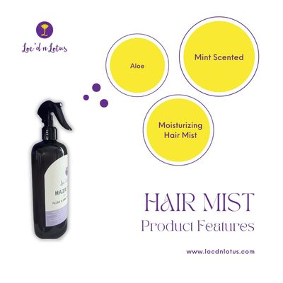 Loc'd n Lotus Peppermint Rosewater Hair Mist for Locs Cleansing All Natural Mist Great for Daily Use 16oz Great all hair types Lifts away Product Buildup