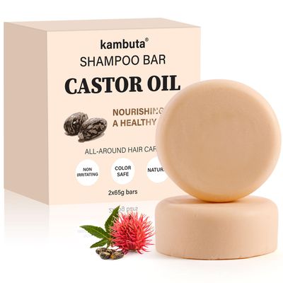 kambuta Castor Oil Shampoo Bar For hair Growth: Natural Organic Vegan Solid Shampoo Soap for Thinning Dry Hair Strengthens Hair Moisturizing for Men Women (2pcs)