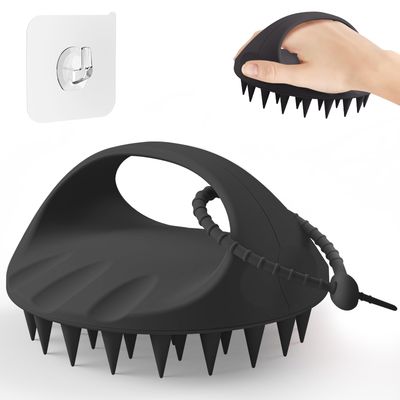 Manmihealth Large Hair Scalp Scrubber, One-Piece Silicone Scalp Massager for Wet Dry, Long Bristles Shampoo Brush for Dandruff Removal and Hair Growth with Free StrapHook.(Style 2 Black)