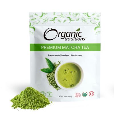 Organic Traditions Premium Matcha Tea, Matcha Green Tea Powder Sourced from Japan, Authentic Premium Grade Organic Tea, 100g3.5oz Bag