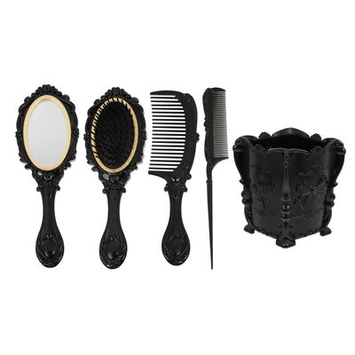 Vintage Makeup Set: Wide Tooth Comb, Round Mirror, Hair Brush with Holder, Detangling Brush, Rat Tail Comb, Hand Mirror, and Womens Wallet