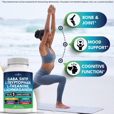NEW AGE GABA 750mg 5 HTP 200mg L Tryptophan 500mg L Theanine 200mg Ashwagandha SAM-e L-Glycine - Vitamins for Women and Men with L-Tyrosine 5-HTP (5-Hydroxytryptophan) - 180 Count