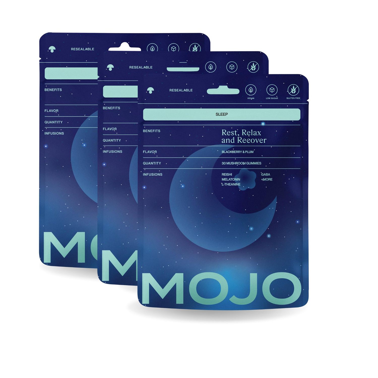 Mojo Sleep Gummies - Non-Habit Forming Sleep Aid - with Magnesium, GABA, Reishi Mushroom, L-Theanine and Melatonin - Vegan, Non-GMO - BlackBerry and Plum, Pack of 3 (90 Gummies)