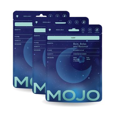 Mojo Sleep Gummies - Non-Habit Forming Sleep Aid - with Magnesium, GABA, Reishi Mushroom, L-Theanine and Melatonin - Vegan, Non-GMO - BlackBerry and Plum, Pack of 3 (90 Gummies)