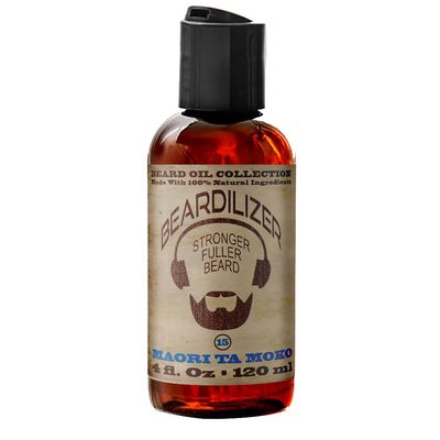 Beardilizer Maori Ta Moko Beard Oil for Men - 100 Natural Growth Oil Conditioner with Argan, Jojoba Vitamin E - Softening, Moisturizing for Soft, Healthy Beard - 4 Oz