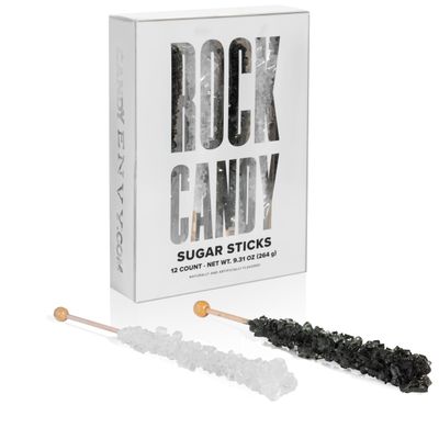 Black and White Rock Candy Sugar Sticks - 12 Individually Wrapped Candy - Black Cherry Original Sugar Flavored