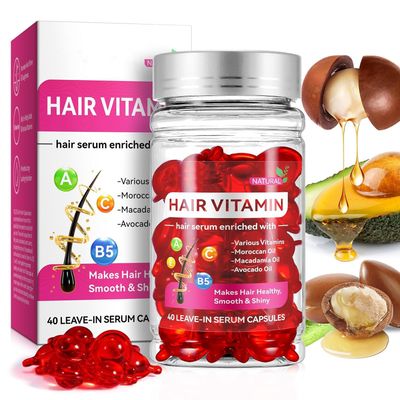 40 Pcs Hair Vitamin Serum Oil Capsule, Hair Treatment Serum with Vitamins A C E Pro B5, Enriched with Moroccan Macadamia Avocado Oils, No Rinse, For Hair Repair, Moisturizing, Women Men (1PC)