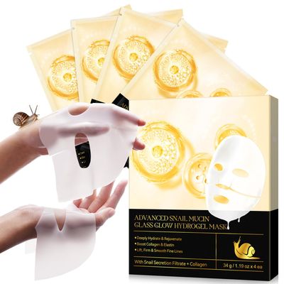 Snail Mucin Sheet Facial Mask, Collagen Face Mask, Deep Hydrating Overnight Mask with Hyaluronic Acid Glycerin, Anti Wrinkle Lifting Mask for All Skin Types(4 PCS)