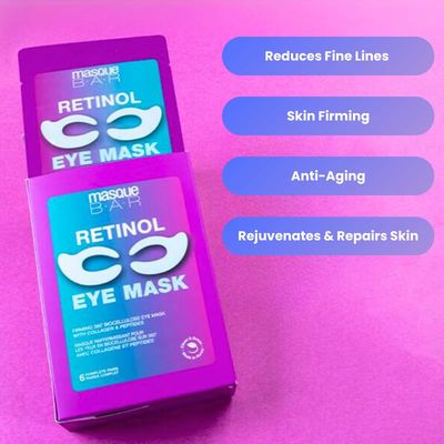 masque BAR Firming 360 Degree Bio Cellulose Retinol Eye Mask - Anti-Wrinkle Eye Patches with Collagen, Peptides, and Hyaluronic Acid - Korean Eye Mask for Skin Firming Plumping (6pk)