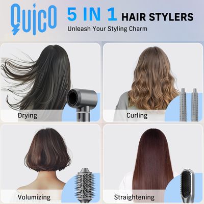 5 in 1 Hair Dryer Brush, QUICO Hair Styler 110,000 RPM 7X Faster Hair Dryers for Women 500 Million Negative Ionic Volumize Blow Dryer Brush, Hair Straightener, Air Wrap Curler No Heat Damage