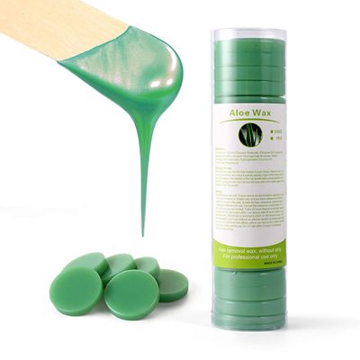 Professional Hard Wax Kit for Hair Removal - 1.1lb Pre-Formed Wax Discs, Low-Melt Formula, Full Body Use - Face, Bikini, Legs - with Applicators for Men Women (Aloes)