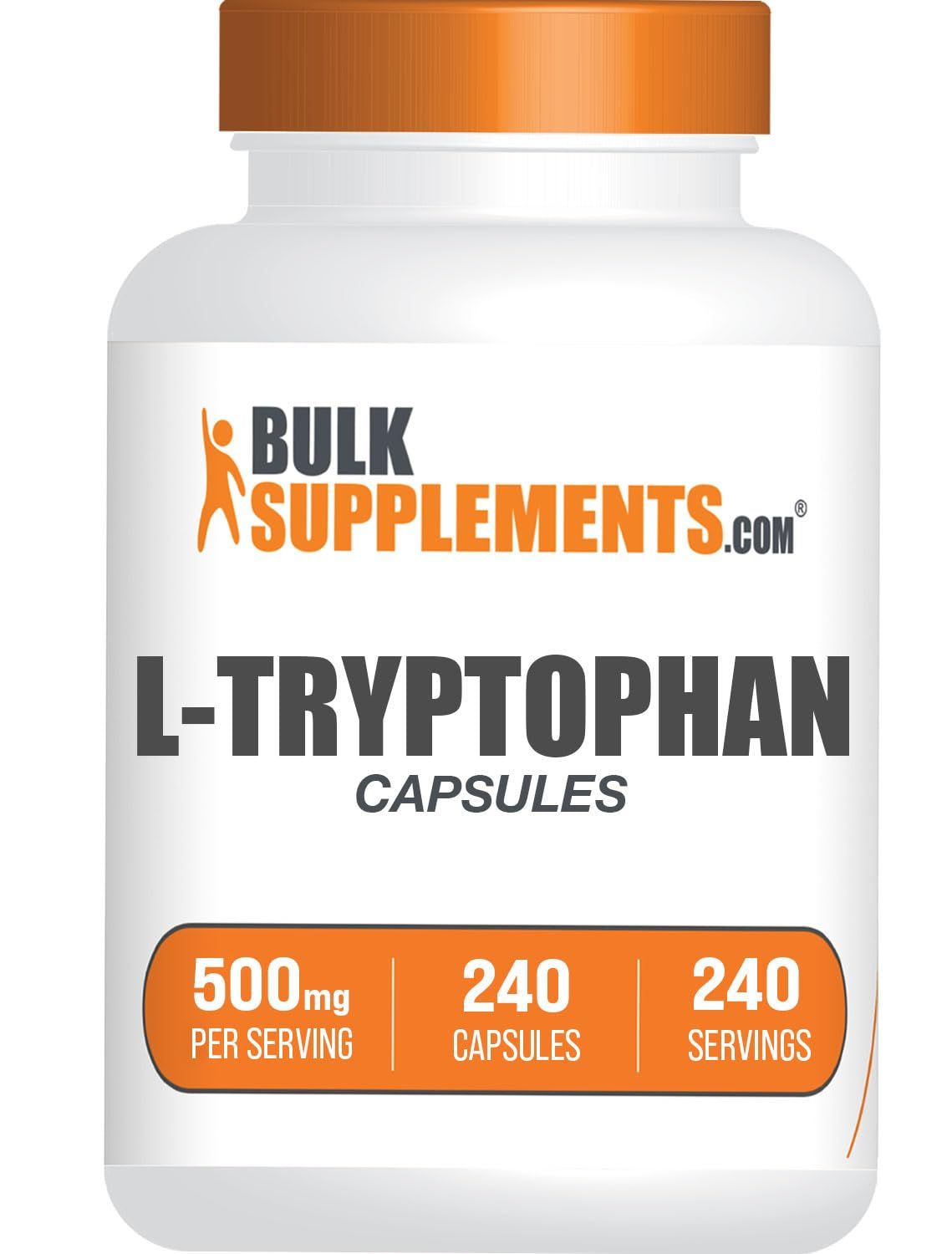 BulkSupplements.com L-Tryptophan Capsules - Tryptophan Supplement, L-Trptophan 500mg - Amino Acid Supplement, Gluten Free - 1 Capsule per Serving, 240 Capsules (Pack of 1)