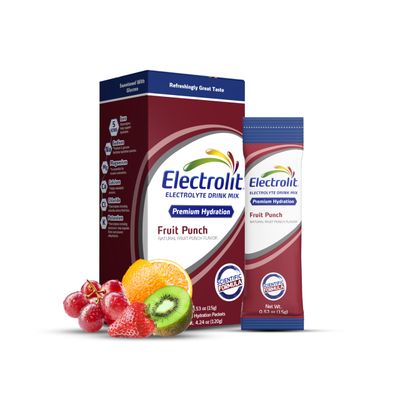Electrolit Electrolytes Powder Packets, Fruit Punch 8 Pack, Powdered Hydration Packets for Dehydration Rehydration, Post Workout Flavored Hydrating Drink Mix, Gluten Free Daily Water Enhancer Sticks