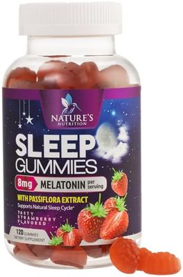 Sleep Gummy 8mg Melatonin - Extra Strength Sleep Support with 20mg Passiflora, Natural Sleeping Gummies for Adults, Vegan Non-GMO, Melatonin Supplement for Restful Sleep Women Men - 120 Gummies