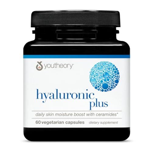 Youtheory Hyaluronic Plus - Hyaluronic Acid Supplement with Ceramides, Vitamin C, Biotin More - Supports Healthy Skin - 60 Vegetarian Capsules