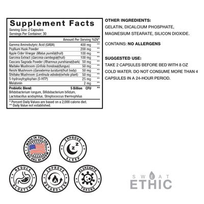 Sweat Ethic Pure Lean Detox, Natural Nighttime Support with GABA, 5 HTP, Melatonin, Probiotics Herbal Extracts, Supports Evening Routine and Digestion, Dietary Supplement for Men Women, 60 Count