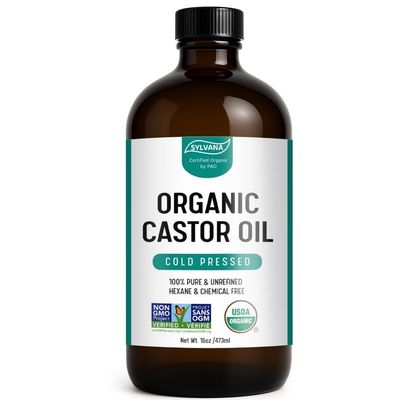 SYLVANA Organic Castor Oil - Cold-Pressed, Hexane-Free, Vegan (16oz) - Nourishing Hair Skin Treatment, Lash Brow Serum16oz