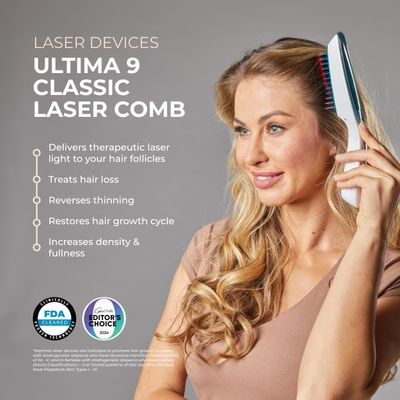 Hairmax Ultima 9 Classic LaserComb -(FDA Cleared) Laser Hair Regrowth Treatment Device for Men Women - Reverses Thinning Hair Loss - Red Light Therapy to Stimulate Hair Growth - Cordless Design