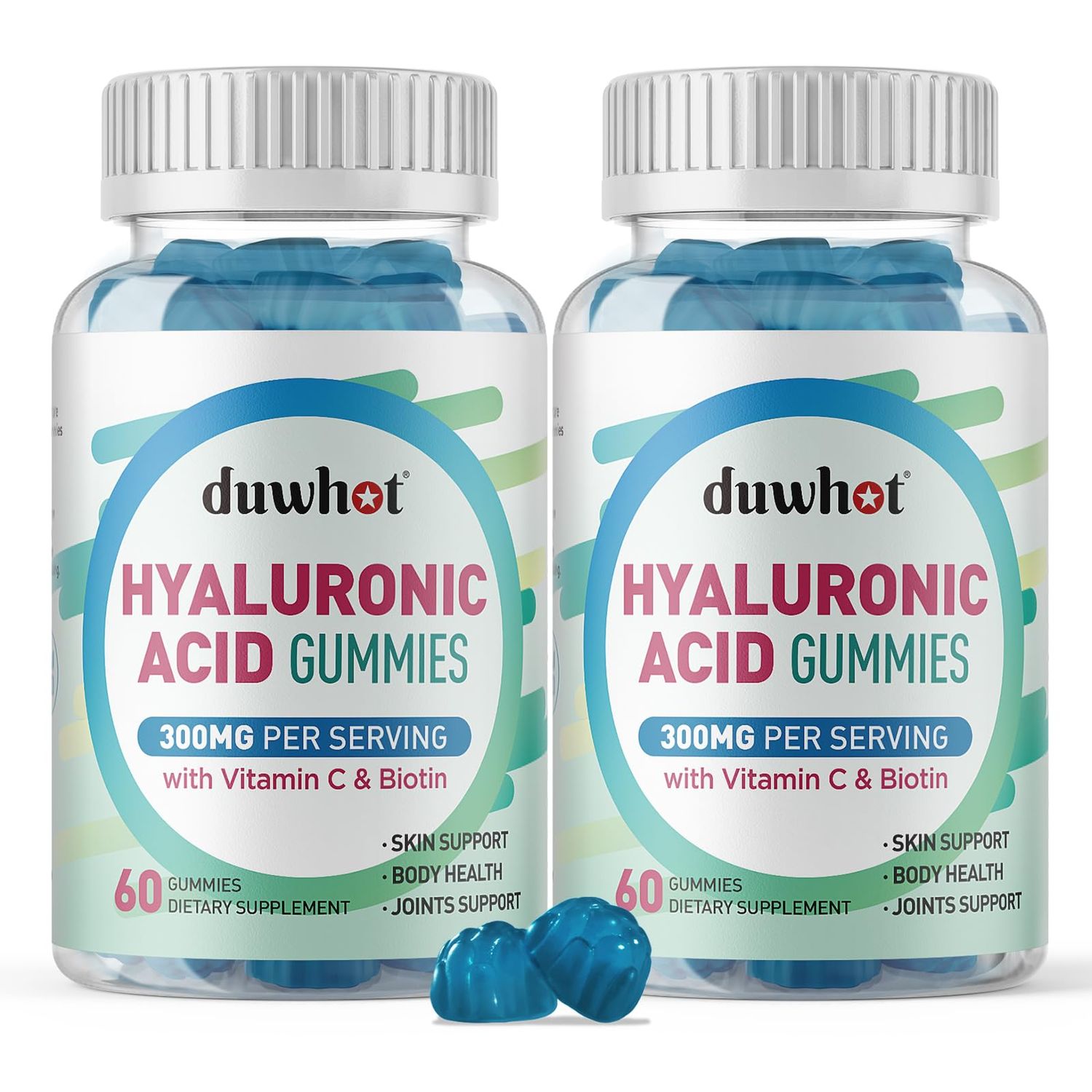 duwhot Hyaluronic Acid Gummies, Hyaluronic Acid Supplements Gummies, Hyaluronic Acid with Vitamin C Biotin 5000mcg for Hair Skin Nails Gummies, 120 Chews