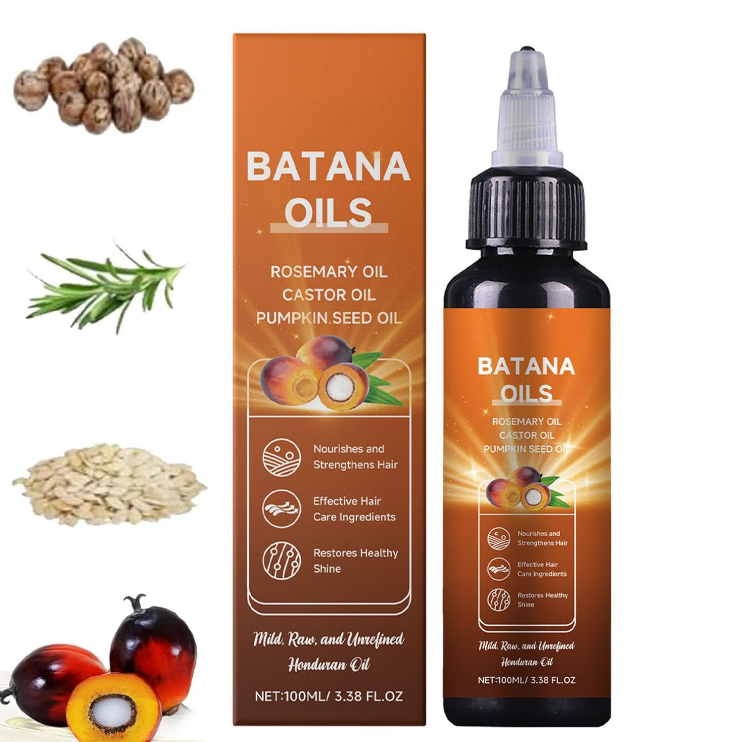Batana Oil for Hair, 4-in-1 Liquid Batana Oil, with Rosemary, Pumpkin Seed Oil, Castor Oil, for Men and Women, Prevents Dry Hair Hair Loss for All Hair Types (1Pcs)