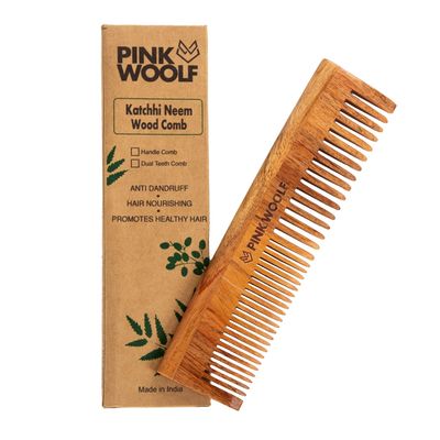 Pink Woolf Neem Wood Comb (LONG) Women Men Natural Eco Friendly Wide Tooth Styling Comb for All Hair Types Made in India