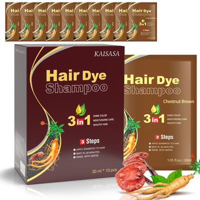 IIIMEIDU 10 PCS Hair Dye Shampoo for Women and Men, 3 in 1 Hair Color Shampoo, Natural Herbal for Grey Hair Coverage (Chestnut)