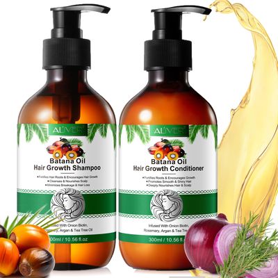 Batana Oil Shampoo and Conditioner Set 600ML, Organic Batana Oil with Onion Shampoo and Conditioner for Men and Women Daily Hair Care, Batana Oil for Hair Growth for Thinning Hair Hair Loss