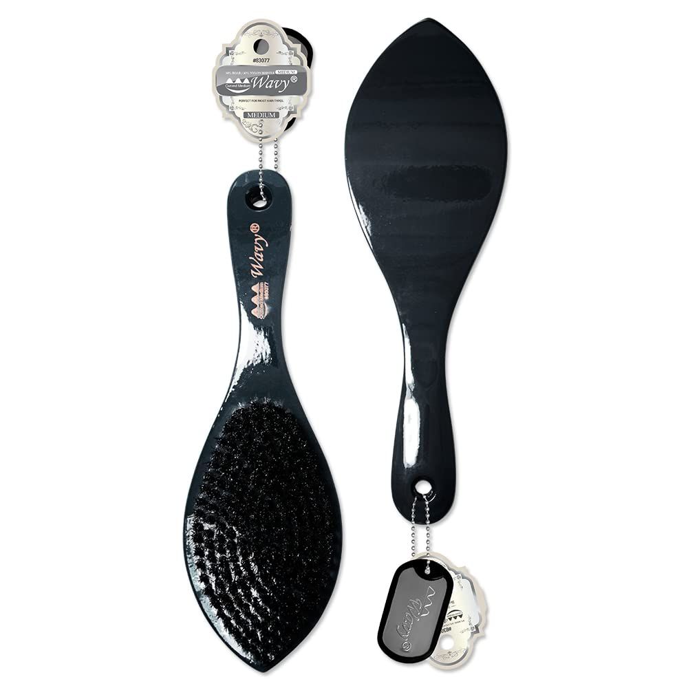 Beauty Town 5050 Boar Nylon Medium Bristle Texture Wave Brush - Curved Hairbrush for Styling Waves -Suitable for Men Women Teens and ALL HAIR TEXTURES (9.25&quot;x2.75&quot; inches) (Charcoal Gray)