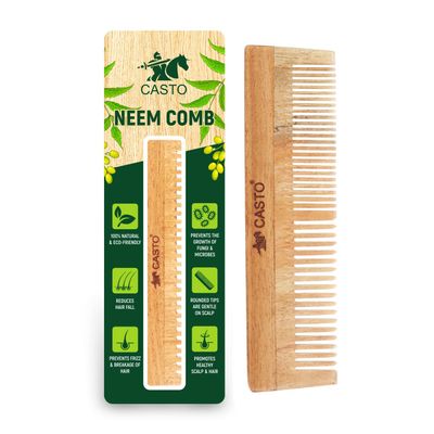 Hair Comb - Natural Wood with Anti-Static No Snag Handmade Organic Neem Comb with Fine Tooth for Head Hair, Moustaches, Beard (DualTooth)