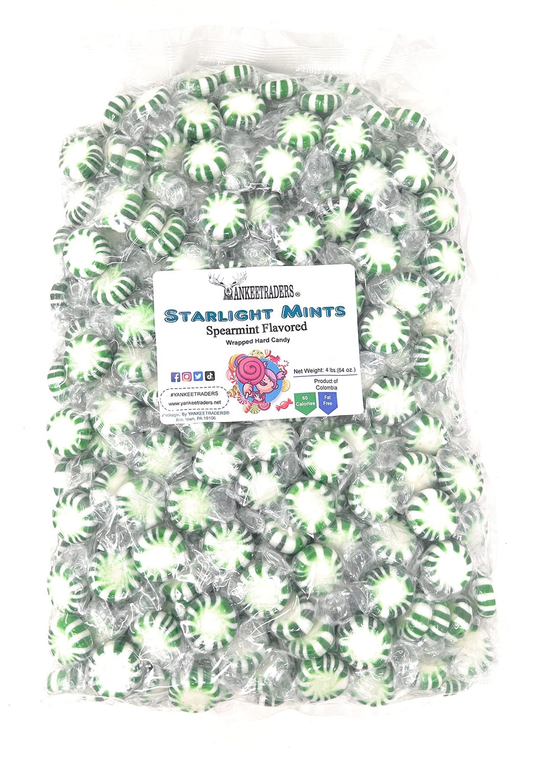 Yankee Traders Brand Spearmint Starlight Mints Wrapped Candy, 4 Pound
