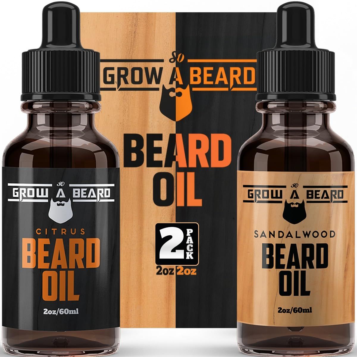Beard Oil For Men, Beard Growth Oil, Beard Care, Best Beard Oil, All Natural, Sandalwood Citrus Scent, Mens Gifts (2 Pack Of 2 oz)