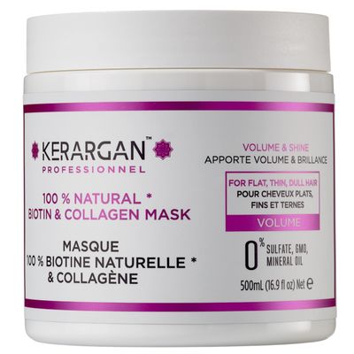KERARGAN - Volumizing Hair Mask with Biotin Collagen - For Flat, Thin, Dull Hair - Enhanced Volume Shine - Sulfate-Free, GMO-Free, Mineral Oil-Free - 16.9 Fl oz