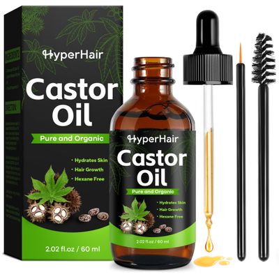 HyperHair Organic Castor Oil,Cold Pressed Unrefined For Hair, Eyelashes, Eyebrow Growth, Essential Oil, Massage Oil, Hair Nourishing Oil, Deep Massage Moisturizing For Body
