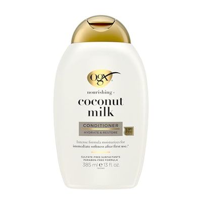 OGX Nourishing Coconut Milk Conditioner, Hydrating Restoring Conditioner Moisturizes for Soft Hair After the First Use, Parabens-Free, Sulfate-Free Surfactants, 13 fl. Oz