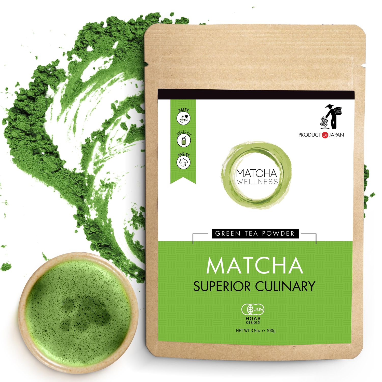 eco heed Superior Culinary Grade Matcha Powder - 3.5oz Authentic Japanese from Uji - Matcha Powder Organic Green Tea - Stone Ground No Additives - Organic Matcha with No Gluten No Sugar