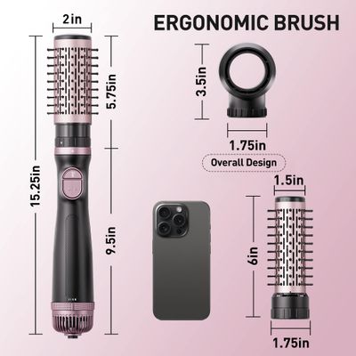 Tresses Touch 3-in-1 Rotating Hair Dryer Brush Blow Dryer with Interchangeable Heads, Hair Styling Tools for StraighteningDryingCurling, Spinning Thermal Brush Blowout Set for Long Hair, Rose Gold
