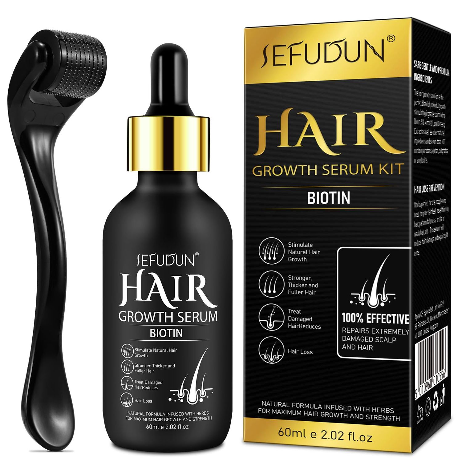 5 Minoxidil Hair Growth Serum Kit for Men, Beard Growth and Hair Regrowth Treatment for Scalp Hair Loss and Thinning, With Biotin - 2.02 Fl.Oz