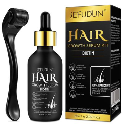 5 Minoxidil Hair Growth Serum Kit for Men, Beard Growth and Hair Regrowth Treatment for Scalp Hair Loss and Thinning, With Biotin - 2.02 Fl.Oz