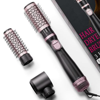 Tresses Touch 3-in-1 Rotating Hair Dryer Brush Blow Dryer with Interchangeable Heads, Hair Styling Tools for StraighteningDryingCurling, Spinning Thermal Brush Blowout Set for Long Hair, Rose Gold