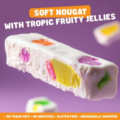 JUJUBE NOUGAT Candy Tropical 1 lb - with Jelly Fruit Pieces, No Trans Fats, No Additives, Gluten Free, Individually Wrapped, Bulk Soft Candies in Resealable Bag