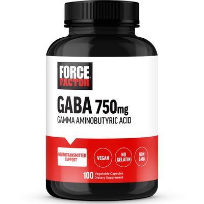FORCE FACTOR GABA 750mg Capsules, GABA Supplement to Support Calm, Relaxation, Sleep, Focus, Neurotransmitter Support, Vegan, Non-GMO, 100 GABA Capsules
